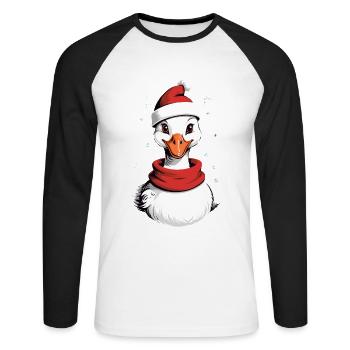 Canard de Noël avec chapeau de Noël - T-shirt baseball manches longues Homme - blanc/noir - Devant - Nik (191cm)