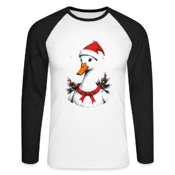 Canard de Noël avec un joli chapeau de Noël - T-shirt baseball manches longues Homme - blanc/noir - Devant - Nik (191cm)