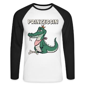 Carnival Princess Crocodile Cologne Alaaf Funny - Unisex Long Sleeve Baseball T-Shirt - white/black - Front - Nik (191cm)