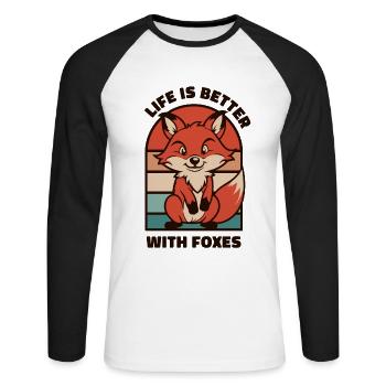 Das Leben ist besser mit Füchsen Canidae Caninae Rotfuchs - Unisex Baseballshirt langarm - Weiß/Schwarz - Vorne - Nik (191cm)