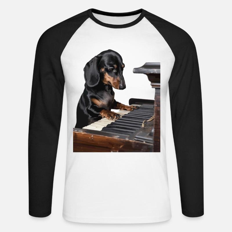 Dackel - Unisex Baseballshirt langarm - Weiß/Schwarz