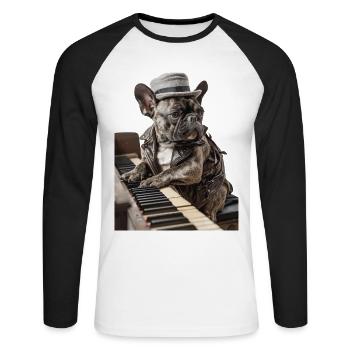 Bouledogue français - T-shirt baseball manches longues Homme - blanc/noir - Devant - Nik (191cm)