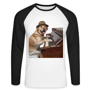 Labrador Retriever - T-shirt baseball manches longues Homme - blanc/noir - Devant - Nik (191cm)