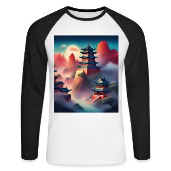 Japanese castles on mountains - Unisex Long Sleeve Baseball T-Shirt - white/black - Front - Nik (191cm)