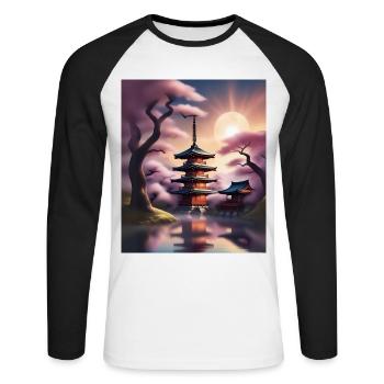Japanese buildings during sakura - Unisex Long Sleeve Baseball T-Shirt - white/black - Front - Nik (191cm)