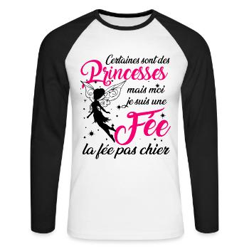 Certaines sont des princesses mais moi je suis fée - T-shirt baseball manches longues Homme - blanc/noir - Devant - Nik (191cm)