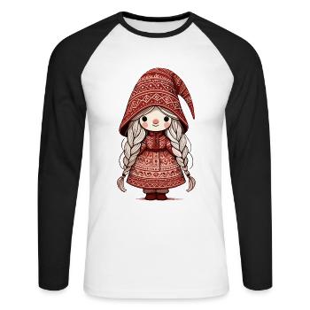 Noël Gnome Femme Gnome Festif Fille - T-shirt baseball manches longues Homme - blanc/noir - Devant - Nik (191cm)