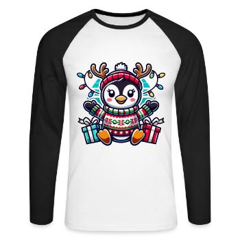 Fröhlicher Pinguin Mit Rentiergeweih Und - Unisex Baseballshirt langarm - Weiß/Schwarz - Vorne - Nik (191cm)