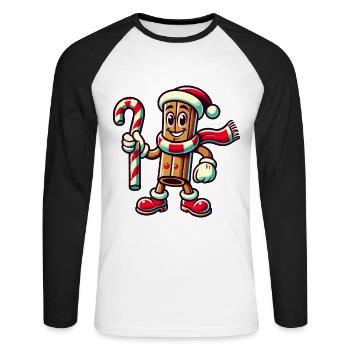 Zimtstange Feiertagsfreude Cartoon - Unisex Baseballshirt langarm - Weiß/Schwarz - Vorne - Nik (191cm)