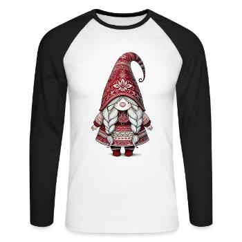 Cute Christmas elf in scandinavian style - Unisex Long Sleeve Baseball T-Shirt - white/black - Front - Nik (191cm)
