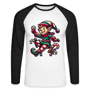 Merry Christmas elf with candy cane - Unisex Long Sleeve Baseball T-Shirt - white/black - Front - Nik (191cm)
