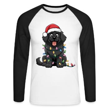 Newfoundland Christmas Lights Xmas Dogs Gifts - Unisex Baseballshirt langarm - Weiß/Schwarz - Vorne - Nik (191cm)