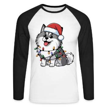 Keeshond Christmas Lights Xmas Dogs Gifts - Unisex Long Sleeve Baseball T-Shirt - white/black - Front - Nik (191cm)