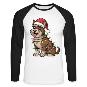 Terrier irlandais Noël lumières Noël chiens cadeaux - T-shirt baseball manches longues Homme - blanc/noir - Devant - Nik (191cm)