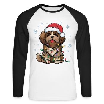 Havanese Christmas Lights Xmas Dogs Gifts - Unisex Long Sleeve Baseball T-Shirt - white/black - Front - Nik (191cm)