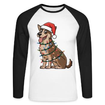 Norwegian Elkhound Christmas Lights Xmas Dogs - Unisex Long Sleeve Baseball T-Shirt - white/black - Front - Nik (191cm)