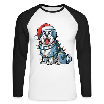 Vieux chien de berger anglais Noël lumières chiens de Noël - T-shirt baseball manches longues Homme - blanc/noir - Devant - Nik (191cm)