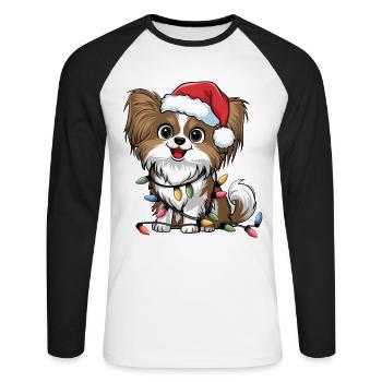 Papillon Lumières de Noël Noël Chiens Cadeaux - T-shirt baseball manches longues Homme - blanc/noir - Devant - Nik (191cm)