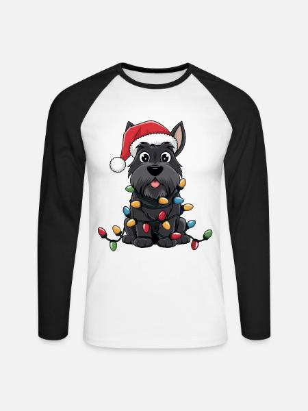 Scottish Terrier Christmas Lights Xmas Dogs Gifts - Unisex Baseballshirt langarm - Weiß/Schwarz