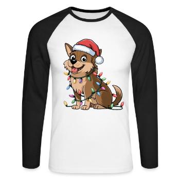 Suédois Vallhund Lumières de Noël Noël Chiens Cadeaux - T-shirt baseball manches longues Homme - blanc/noir - Devant - Nik (191cm)
