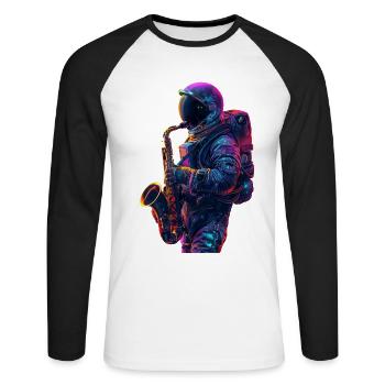 Saxophone astronaute - T-shirt baseball manches longues Homme - blanc/noir - Devant - Nik (191cm)