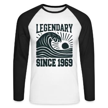 Légendaire depuis 1969 Birthday Wave - T-shirt baseball manches longues Homme - blanc/noir - Devant - Nik (191cm)