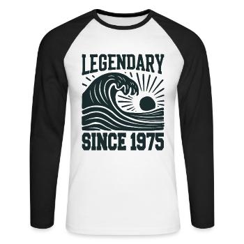 Legendary since 1975 Birthday Wave - Unisex Long Sleeve Baseball T-Shirt - white/black - Front - Nik (191cm)