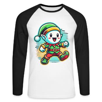 Joyeux Noël Gnome Dessin Animé - T-shirt baseball manches longues Homme - blanc/noir - Devant - Nik (191cm)