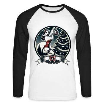 Magie de Noël rétro festive avec une touche de pin-up - T-shirt baseball manches longues Homme - blanc/noir - Devant - Nik (191cm)