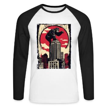 Funny chimpanzee climbs skyscraper - Unisex Long Sleeve Baseball T-Shirt - white/black - Front - Nik (191cm)