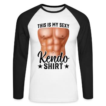 Voici ma chemise de Kendo sexy Kendo Fighter - T-shirt baseball manches longues Homme - blanc/noir - Devant - Nik (191cm)