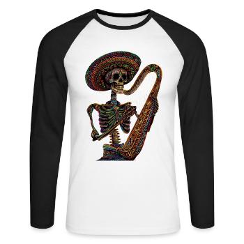 Harpe Squelette Mexicain - T-shirt baseball manches longues Homme - blanc/noir - Devant - Nik (191cm)