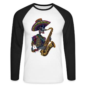 Saxophone Squelette Mexicain - T-shirt baseball manches longues Homme - blanc/noir - Devant - Nik (191cm)