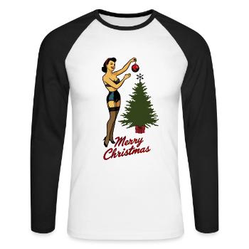 Pin-up de Noël style rétro vintage - T-shirt baseball manches longues Homme - blanc/noir - Devant - Nik (191cm)