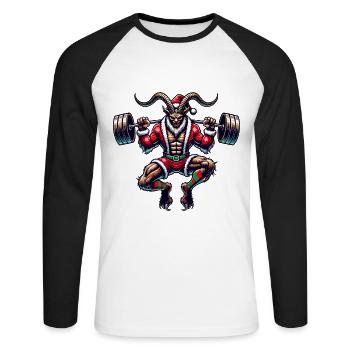 Weihnachtlicher Krampus Bodybuilder Muskeltraining - Unisex Baseballshirt langarm - Weiß/Schwarz - Vorne - Nik (191cm)