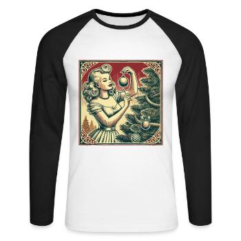 Noël rétro pin-up nostalgie - T-shirt baseball manches longues Homme - blanc/noir - Devant - Nik (191cm)