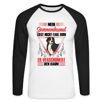 Mountain Dog beautifies space Swiss Mountain Dog - Unisex Long Sleeve Baseball T-Shirt - white/black - Front - Nik (191cm)