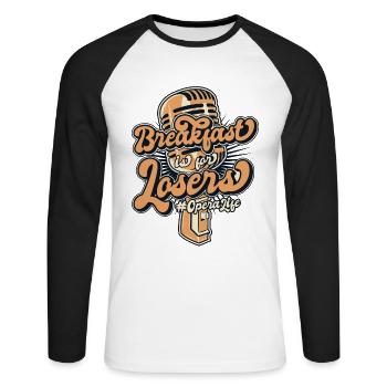 Breakfast Is For Losers Opera House Vocalist - Unisex Long Sleeve Baseball T-Shirt - white/black - Front - Nik (191cm)