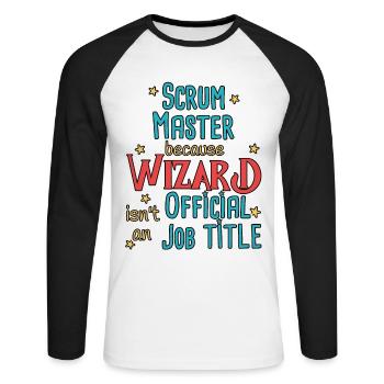 Scrum Master Wizard - Unisex Long Sleeve Baseball T-Shirt - white/black - Front - Nik (191cm)