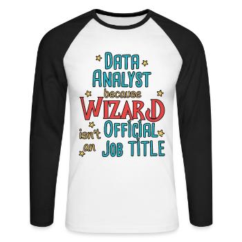 Data Analyst Wizard - Unisex Baseballshirt langarm - Weiß/Schwarz - Vorne - Nik (191cm)