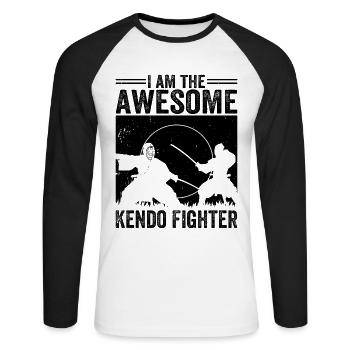 Je suis le super combattant de Kendo - T-shirt baseball manches longues Homme - blanc/noir - Devant - Nik (191cm)