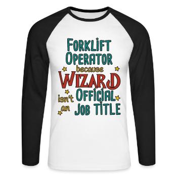 Forklift Operator Wizard - Unisex Baseballshirt langarm - Weiß/Schwarz - Vorne - Nik (191cm)