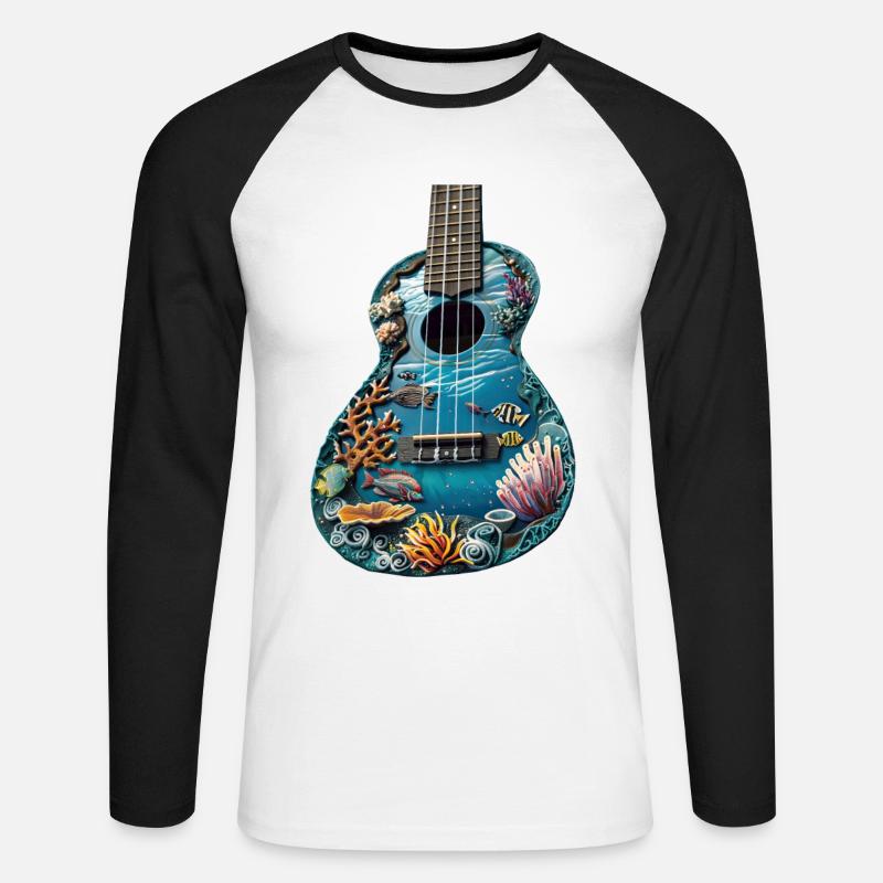 Fisch Ukulele - Unisex Baseballshirt langarm - Weiß/Schwarz