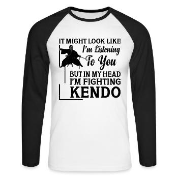 Kendo Fighter - mais dans ma tête, je me bats contre le Kendo - T-shirt baseball manches longues Homme - blanc/noir - Devant - Nik (191cm)