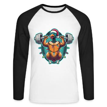 Drôle Noël Oie Musculation Noël - T-shirt baseball manches longues Homme - blanc/noir - Devant - Nik (191cm)