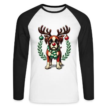 Weihnachtshund Mit Rentiergeweih Und Schal - Unisex Baseballshirt langarm - Weiß/Schwarz - Vorne - Nik (191cm)