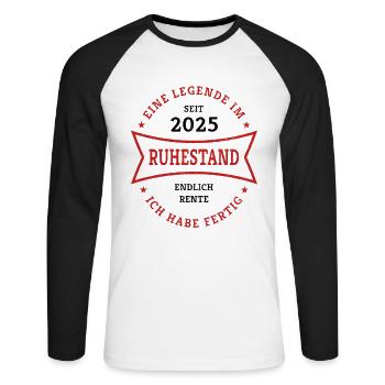 Retirement 2025 Finally Pension Gift for Pensioners - Unisex Long Sleeve Baseball T-Shirt - white/black - Front - Nik (191cm)