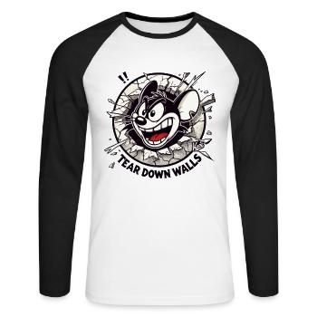 Une souris intense et dynamique veut abattre les murs - T-shirt baseball manches longues Homme - blanc/noir - Devant - Nik (191cm)