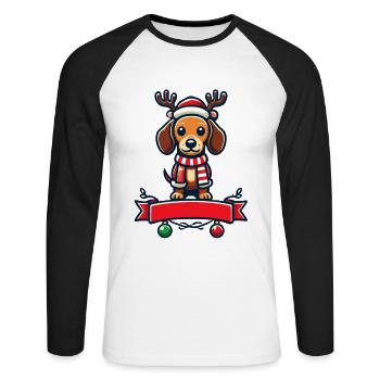 Süßer Weihnachtshund Mit Rentiergeweih - Unisex Baseballshirt langarm - Weiß/Schwarz - Vorne - Nik (191cm)