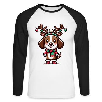 Chiot de Noël mignon avec des bois - T-shirt baseball manches longues Homme - blanc/noir - Devant - Nik (191cm)